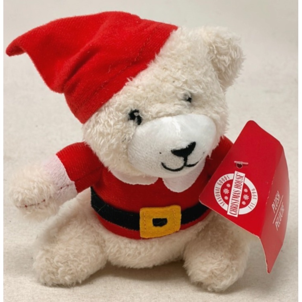 Christmas House Plush Santa Teddy Bear 6" White Stuffed Animal w/ Tag Holiday